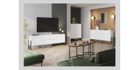Pack salon SALMA – Meuble TV, buffet 2 portes & 3 tiroirs et armoire blanc super mat & noir mat