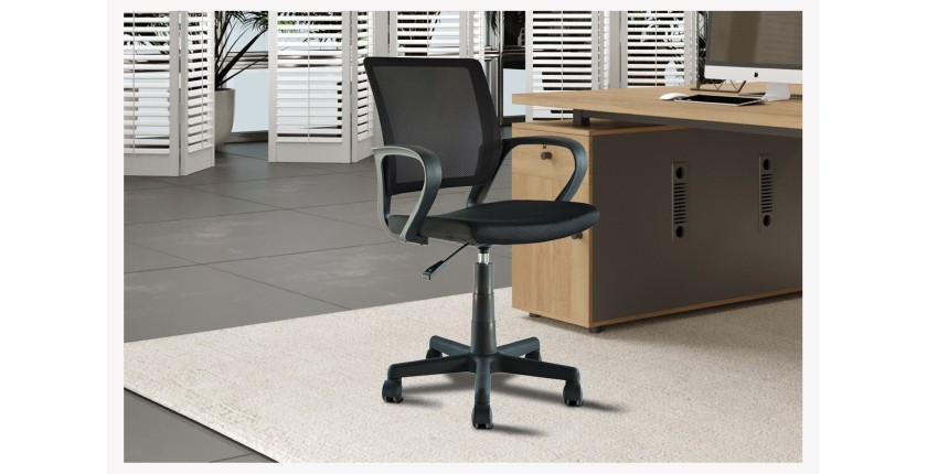 Chaise de bureau ZARNOX – Tissu noir – Accoudoirs – Pivotante – Pieds métal – Design moderne et fonctionnel 