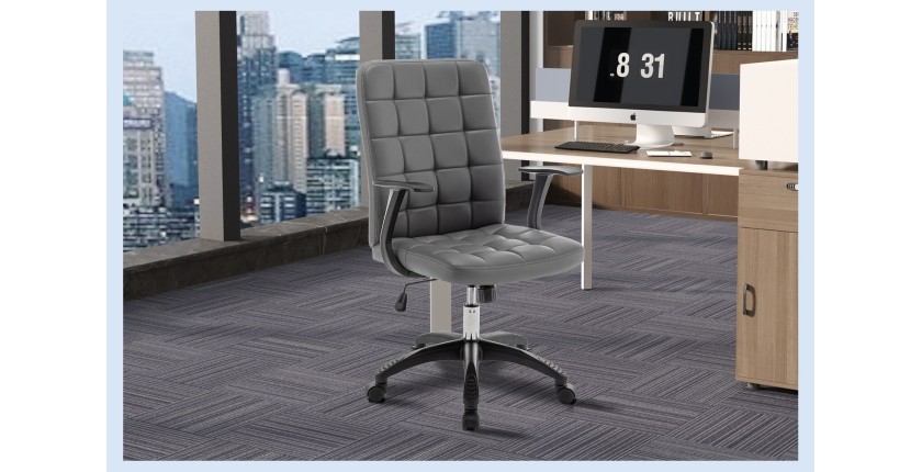 Chaise de bureau KARDEN – Tissu gris – Accoudoirs – Pivotante – Pieds métal – Design ergonomique et contemporain 