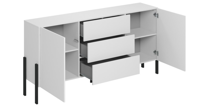 Pack salon SALMA – Meuble TV, buffet 2 portes & 3 tiroirs et armoire blanc super mat & noir mat