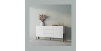 Pack salon SALMA – Meuble TV, buffet 2 portes & 3 tiroirs et armoire blanc super mat & noir mat
