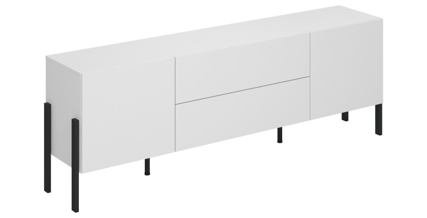 Pack salon SALMA – Meuble TV, buffet 2 portes & 3 tiroirs et armoire blanc super mat & noir mat