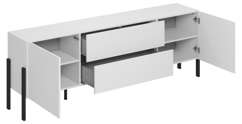 Pack salon SALMA – Meuble TV, buffet 2 portes & 3 tiroirs et armoire blanc super mat & noir mat
