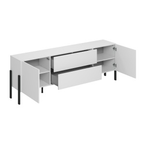 Pack salon SALMA – Meuble TV, buffet 2 portes & 3 tiroirs et armoire blanc super mat & noir mat