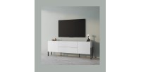 Pack salon SALMA – Meuble TV, buffet 2 portes & 3 tiroirs et armoire blanc super mat & noir mat