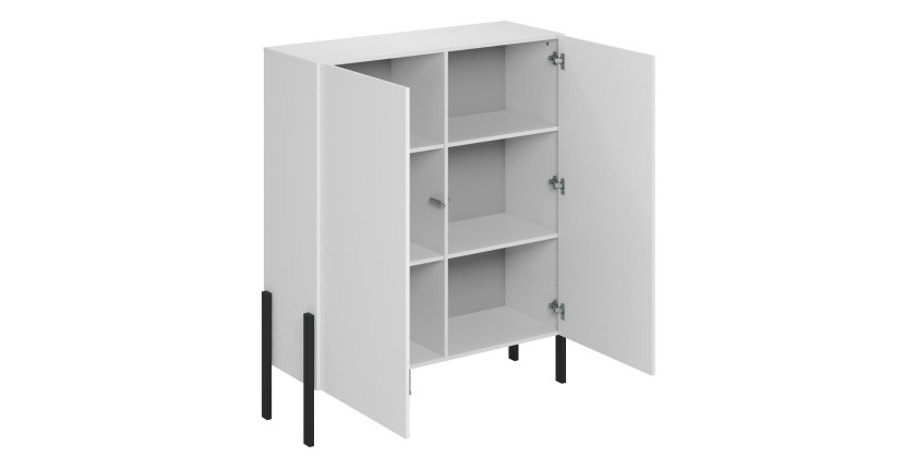 Pack salon SALMA – Meuble TV, buffet 2 portes & 3 tiroirs et armoire blanc super mat & noir mat