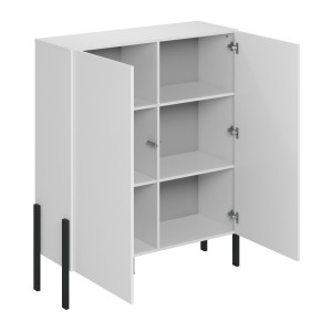 Pack salon SALMA – Meuble TV, buffet 2 portes & 3 tiroirs et armoire blanc super mat & noir mat