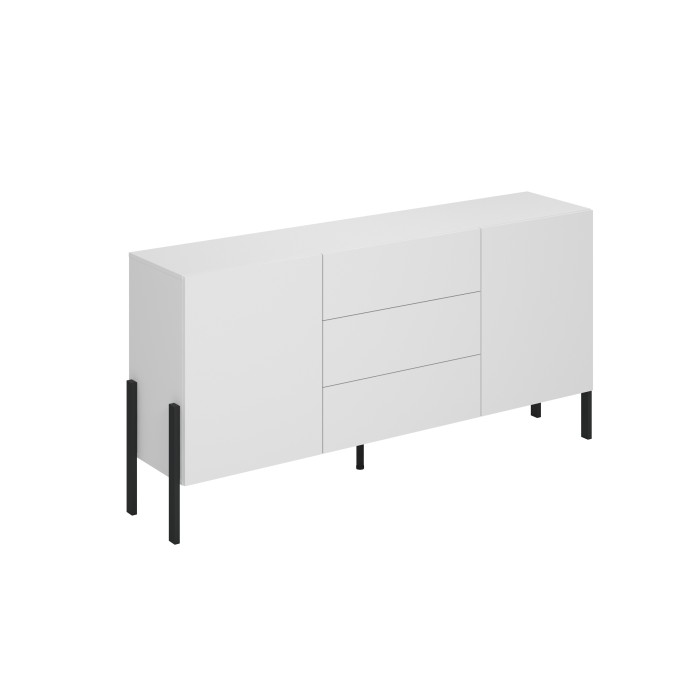 Pack salón SALMA – Mueble TV, buffet 2 puertas & 3 cajones y armario blanco super mate & negro mate