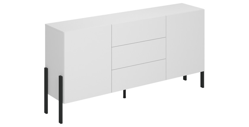 Pack salon SALMA – Meuble TV, buffet 2 portes & 3 tiroirs et armoire blanc super mat & noir mat