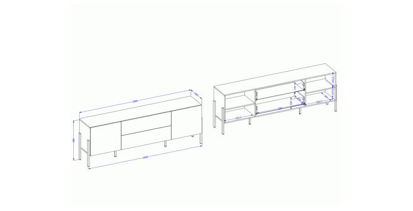 Pack Wohnzimmer SALMA – TV-Möbel, Buffet mit 2 Türen &amp; 3 Schubladen und Schrank in supermattem Weiß &amp; mattem Schwarz