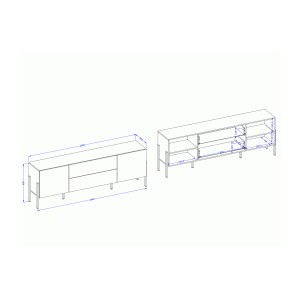 Pack salon SALMA – Meuble TV, buffet 2 portes & 3 tiroirs et armoire blanc super mat & noir mat
