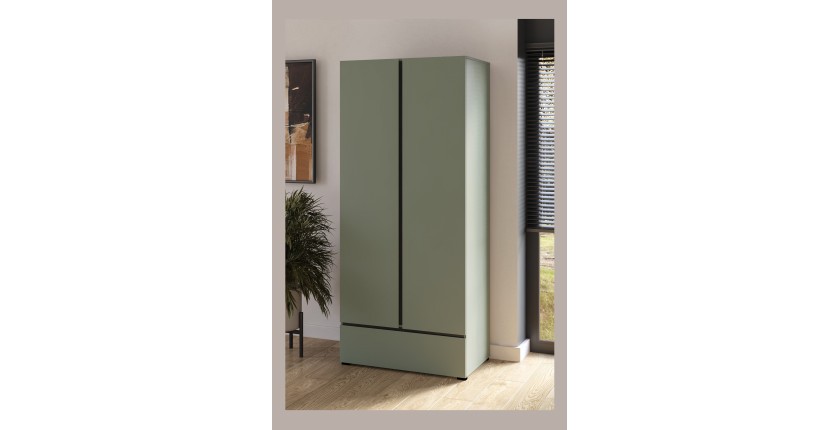 Armario HAVANA 90 cm – 2 puertas + 1 cajón – Color verde salvia y negro – Diseño moderno y compacto