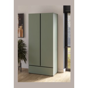 Armario HAVANA 90 cm – 2 puertas + 1 cajón – Color verde salvia y negro – Diseño moderno y compacto