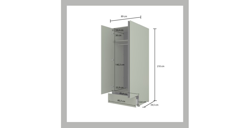 Armario HAVANA 90 cm – 2 puertas + 1 cajón – Color verde salvia y negro – Diseño moderno y compacto