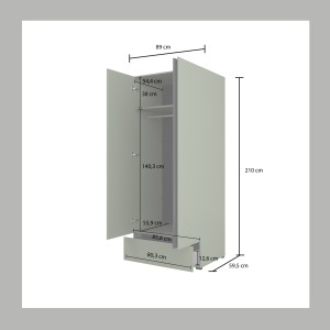 Armario HAVANA 90 cm – 2 puertas + 1 cajón – Color verde salvia y negro – Diseño moderno y compacto
