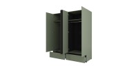 Armoire HAVANA 180 cm – 4 portes + 2 tiroirs – Coloris vert sauge et noir – Design moderne et grande capacité