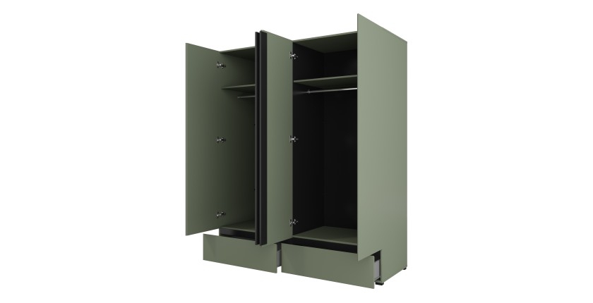 Armoire HAVANA 180 cm – 4 portes + 2 tiroirs – Coloris vert sauge et noir – Design moderne et grande capacité