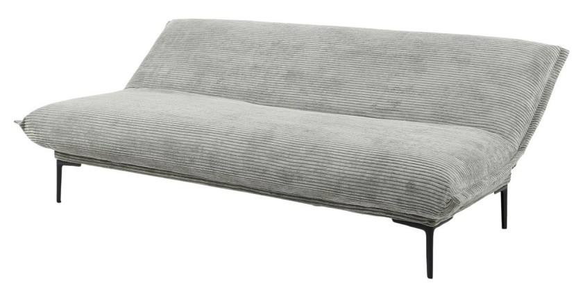 Canapé-lit VELARIS – Tissu velours gris foncé – Structure bois – Matelas intégré – Élégant et compact