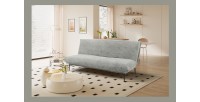 Canapé-lit VELARIS – Tissu velours gris foncé – Structure bois – Matelas intégré – Élégant et compact