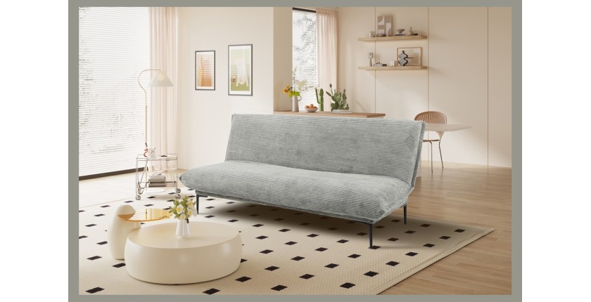 Canapé-lit VELARIS – Tissu velours gris foncé – Structure bois – Matelas intégré – Élégant et compact