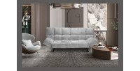 Canapé-lit SALVORA – Tissu gris – Matelas mousse intégré – Structure bois – Design compact et pratique