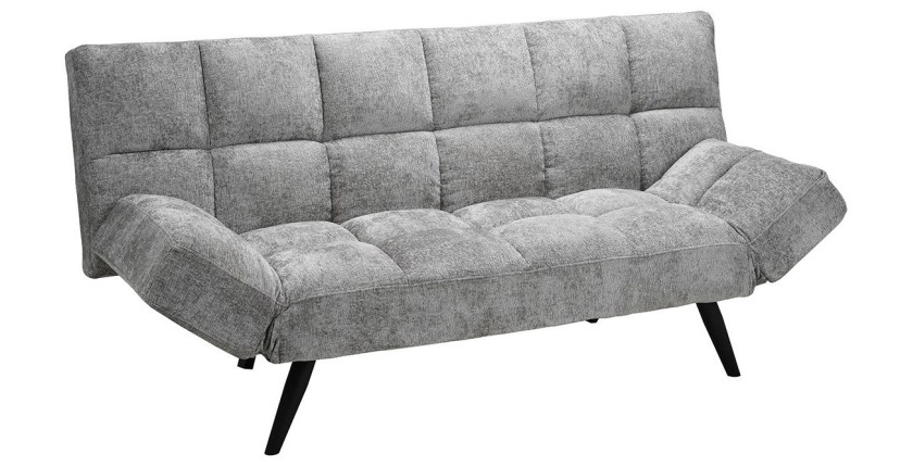 Canapé-lit SALVORA – Tissu gris – Matelas mousse intégré – Structure bois – Design compact et pratique