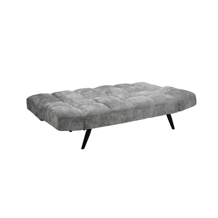 Slaapbank SALVORA - Grijze stof - Geïntegreerd schuimmatras - Houten structuur - Compact en praktisch ontwerp
