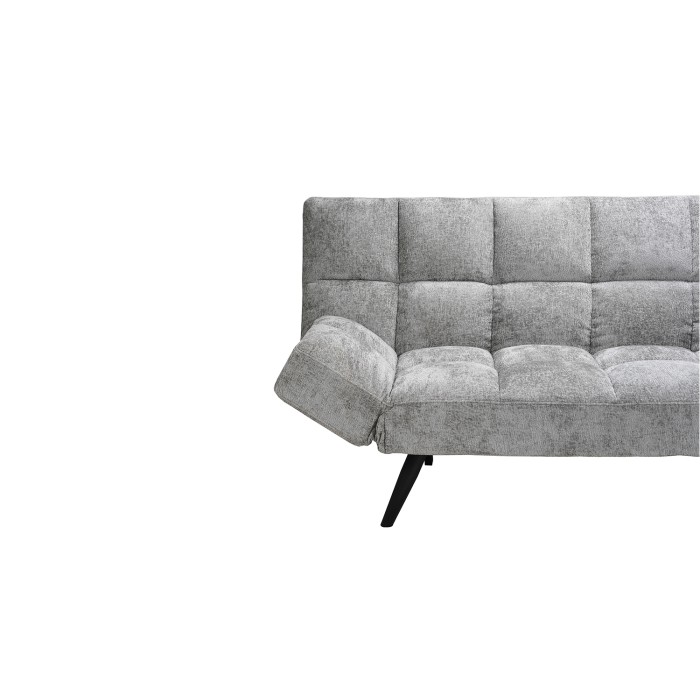 Slaapbank SALVORA - Grijze stof - Geïntegreerd schuimmatras - Houten structuur - Compact en praktisch ontwerp