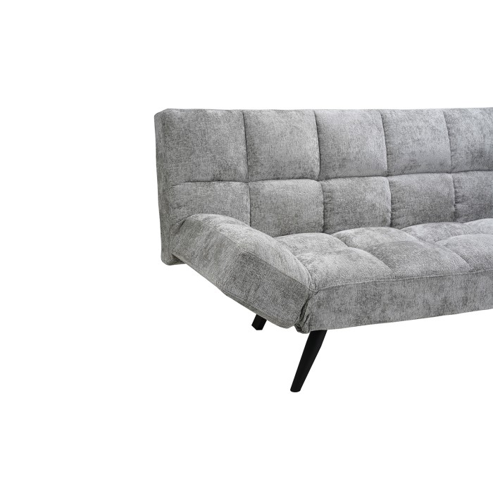 Slaapbank SALVORA - Grijze stof - Geïntegreerd schuimmatras - Houten structuur - Compact en praktisch ontwerp