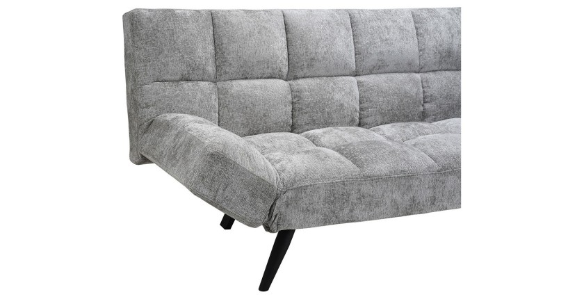 Canapé-lit SALVORA – Tissu gris – Matelas mousse intégré – Structure bois – Design compact et pratique