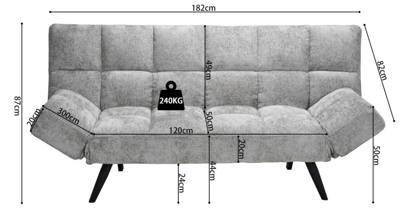 Canapé-lit SALVORA – Tissu gris – Matelas mousse intégré – Structure bois – Design compact et pratique