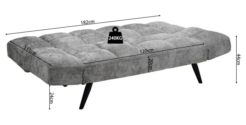 Canapé-lit SALVORA – Tissu gris – Matelas mousse intégré – Structure bois – Design compact et pratique