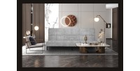 Canapé-lit CALMORA – Tissu gris – Matelas intégré – Structure bois – Design compact et élégant