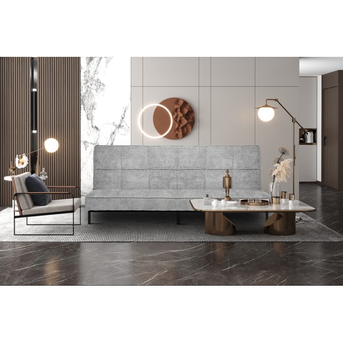 Slaapbank CALMORA - Grijze stof - Geïntegreerd matras - Houten structuur - Compact en elegant design