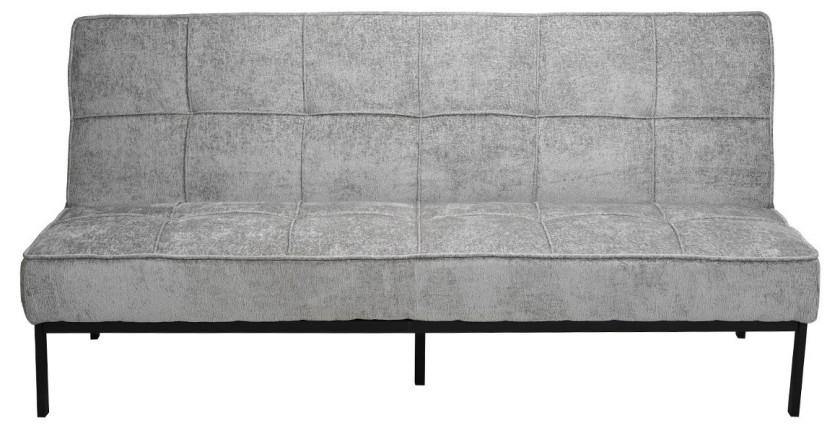 Canapé-lit CALMORA – Tissu gris – Matelas intégré – Structure bois – Design compact et élégant