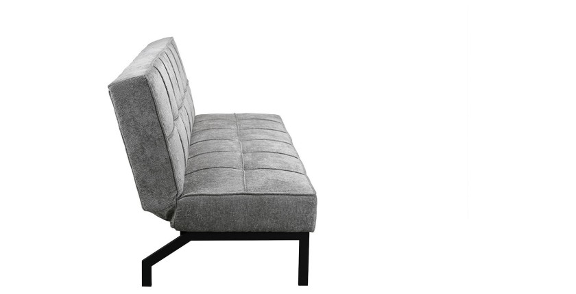Canapé-lit CALMORA – Tissu gris – Matelas intégré – Structure bois – Design compact et élégant