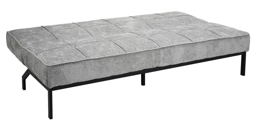 Canapé-lit CALMORA – Tissu gris – Matelas intégré – Structure bois – Design compact et élégant