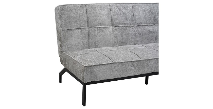 Canapé-lit CALMORA – Tissu gris – Matelas intégré – Structure bois – Design compact et élégant