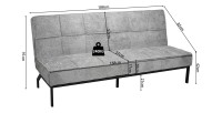 Canapé-lit CALMORA – Tissu gris – Matelas intégré – Structure bois – Design compact et élégant