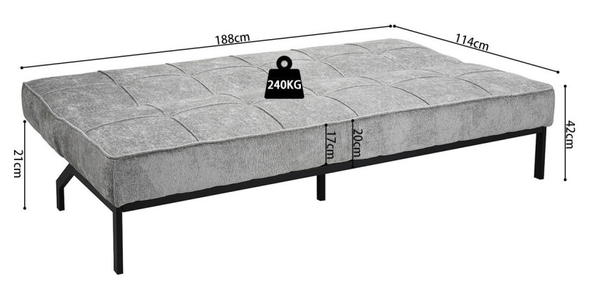 Canapé-lit CALMORA – Tissu gris – Matelas intégré – Structure bois – Design compact et élégant