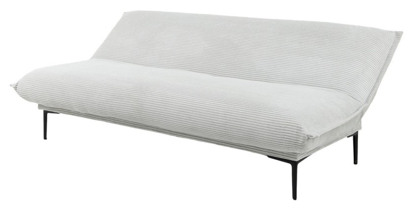 Canapé-lit VELARIS – Tissu velours gris clair – Structure bois – Matelas intégré – Design compact et élégant