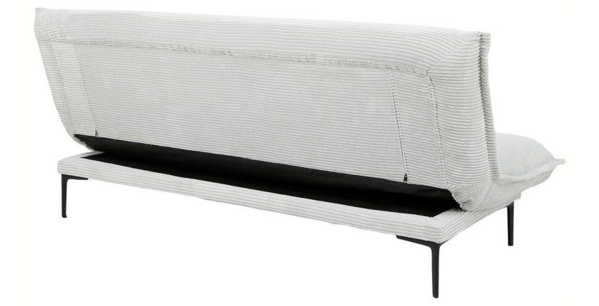 Canapé-lit VELARIS – Tissu velours gris clair – Structure bois – Matelas intégré – Design compact et élégant