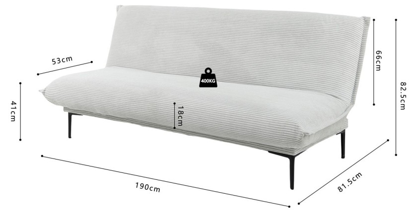 Canapé-lit VELARIS – Tissu velours gris clair – Structure bois – Matelas intégré – Design compact et élégant