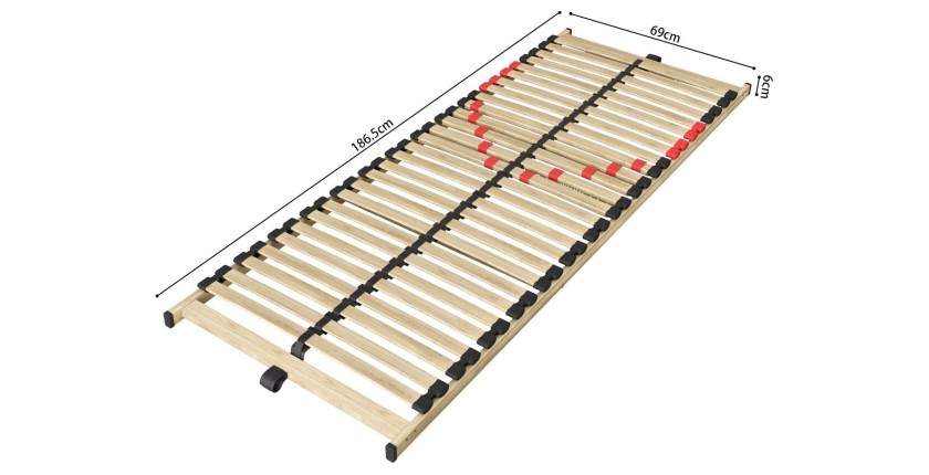 Sommier ZITTARO – 28 lattes – 70x190 cm – Finition chêne et noir – Soutien optimal et design sobre