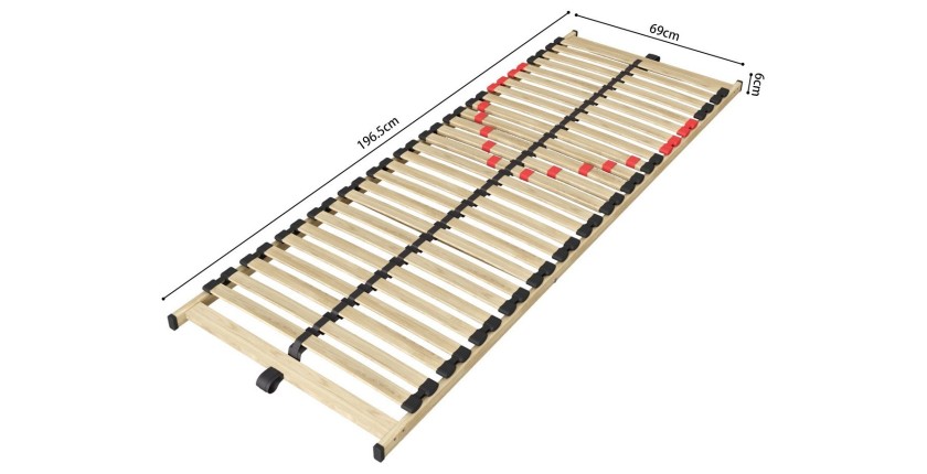Sommier ZITTARO – 28 lattes – 70x200 cm – Finition chêne et noir – Confort et robustesse