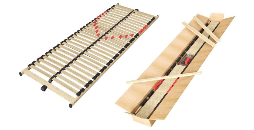 Sommier ZITTARO – 28 lattes – 70x200 cm – Finition chêne et noir – Confort et robustesse