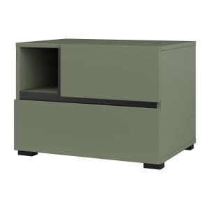 Table de chevet HAVANA – 2 tiroirs et 1 niche – Coloris vert sauge et noir – Design compact et élégant
