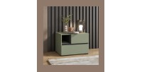 Table de chevet HAVANA – 2 tiroirs et 1 niche – Coloris vert sauge et noir – Design compact et élégant