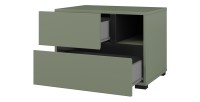 Table de chevet HAVANA – 2 tiroirs et 1 niche – Coloris vert sauge et noir – Design compact et élégant
