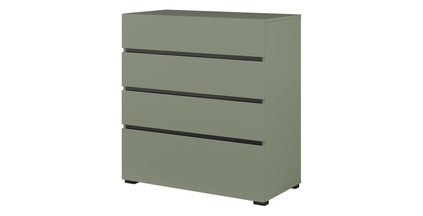 Commode HAVANA – 4 tiroirs – Coloris vert sauge et noir – Style moderne et rangement compact